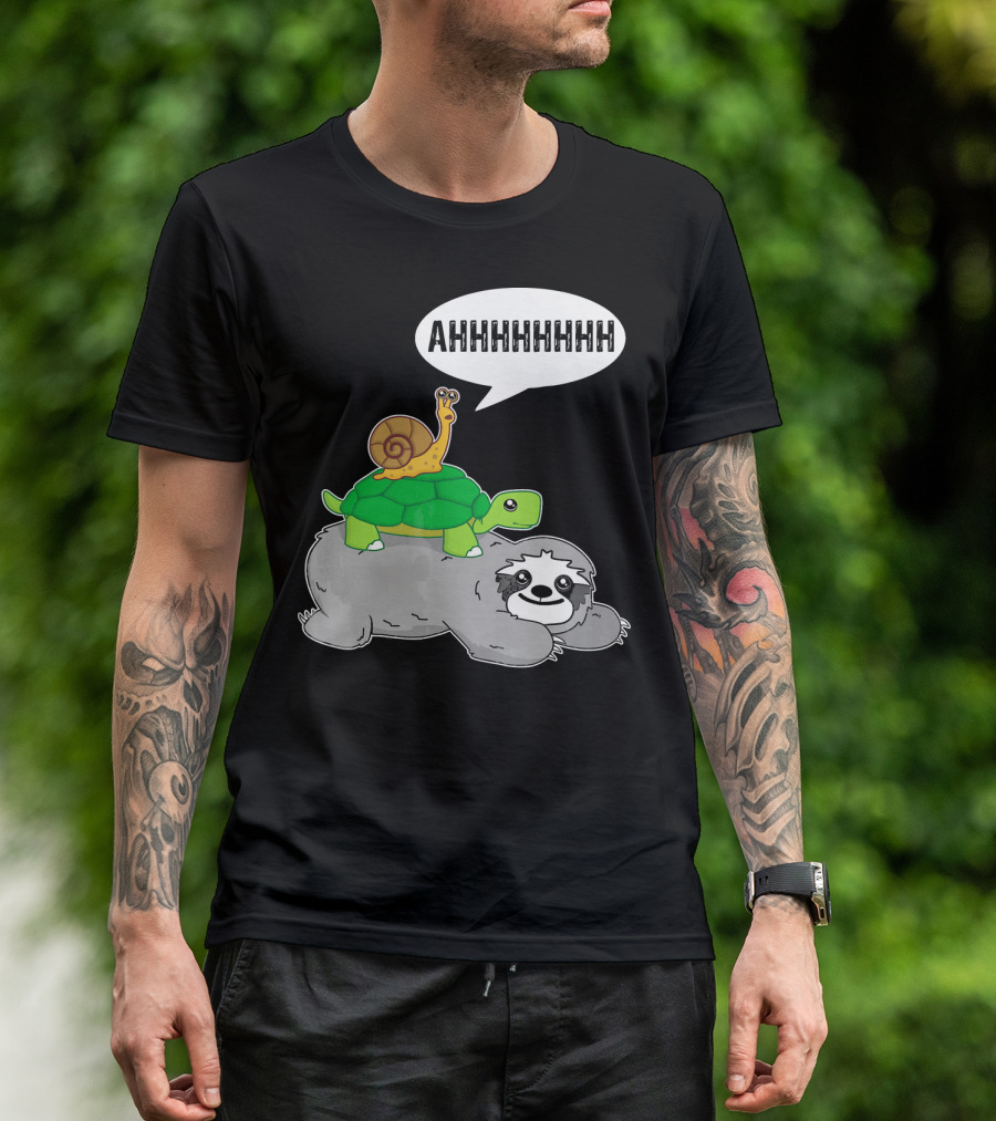 Funny Slow Sloth Riding Turtle Snail AHHHHHHHHH T-Shirt