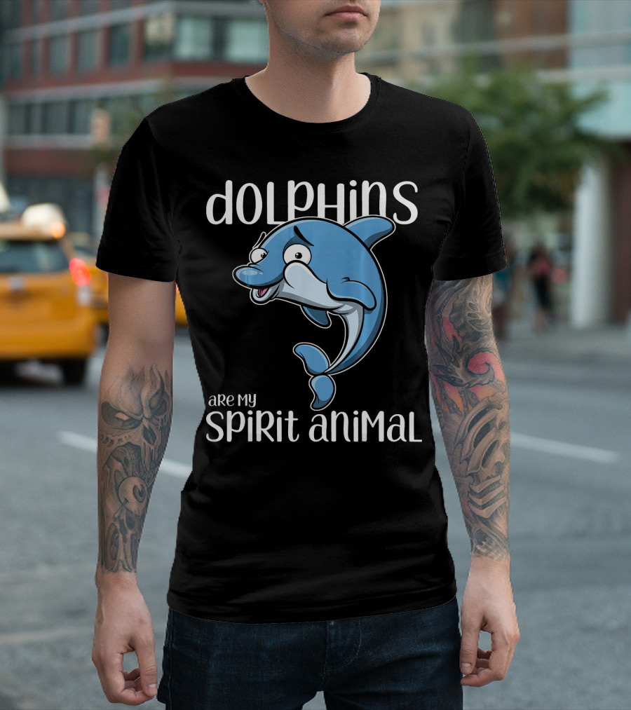 Dolphins Are My Spirit Animal Dolph Whimsical Cartoon T-Shirt