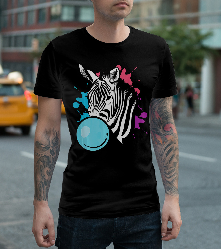 Funny Cool Bubble Gum Zebra Paint Splash T-Shirt