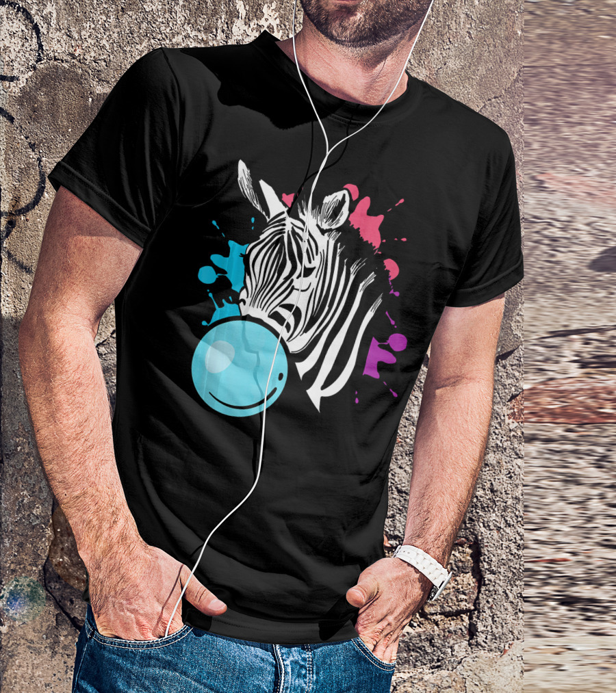 Funny Cool Bubble Gum Zebra Paint Splash T-Shirt