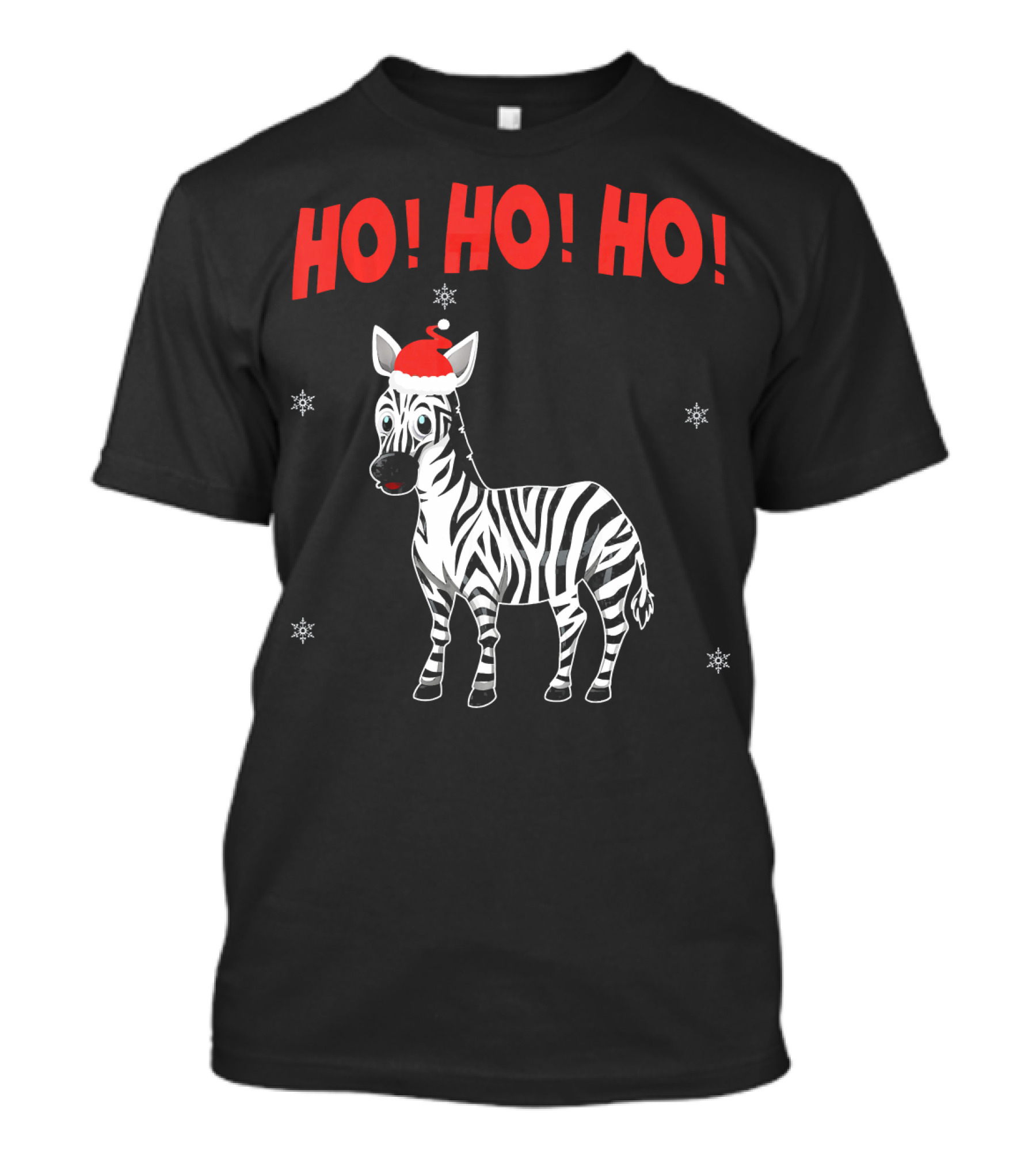 HO HO HO Cute Zebra In Santa Hat Snowflakes T-Shirt