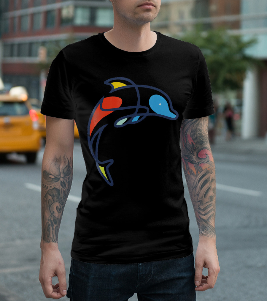 Colorful Funny Dolphin Design With Vibrant Abstract Elements T-Shirt