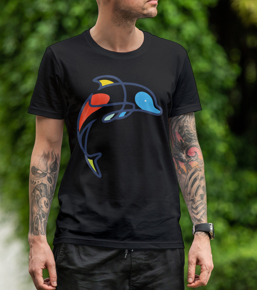Colorful Funny Dolphin Design With Vibrant Abstract Elements T-Shirt