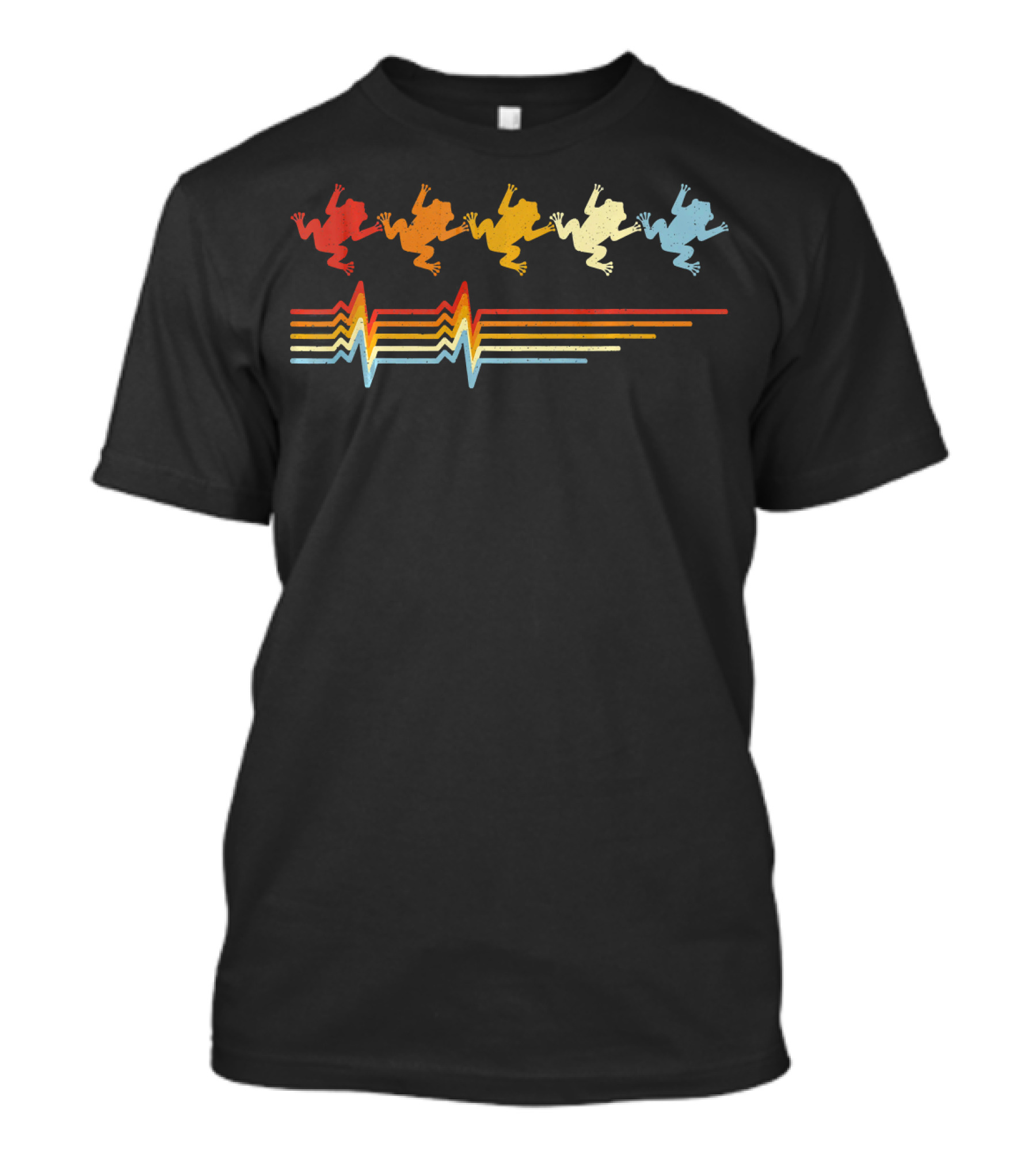 Frog Heartbeat Retro Vintage Animal Silhouette With Colorful Wave T-Shirt