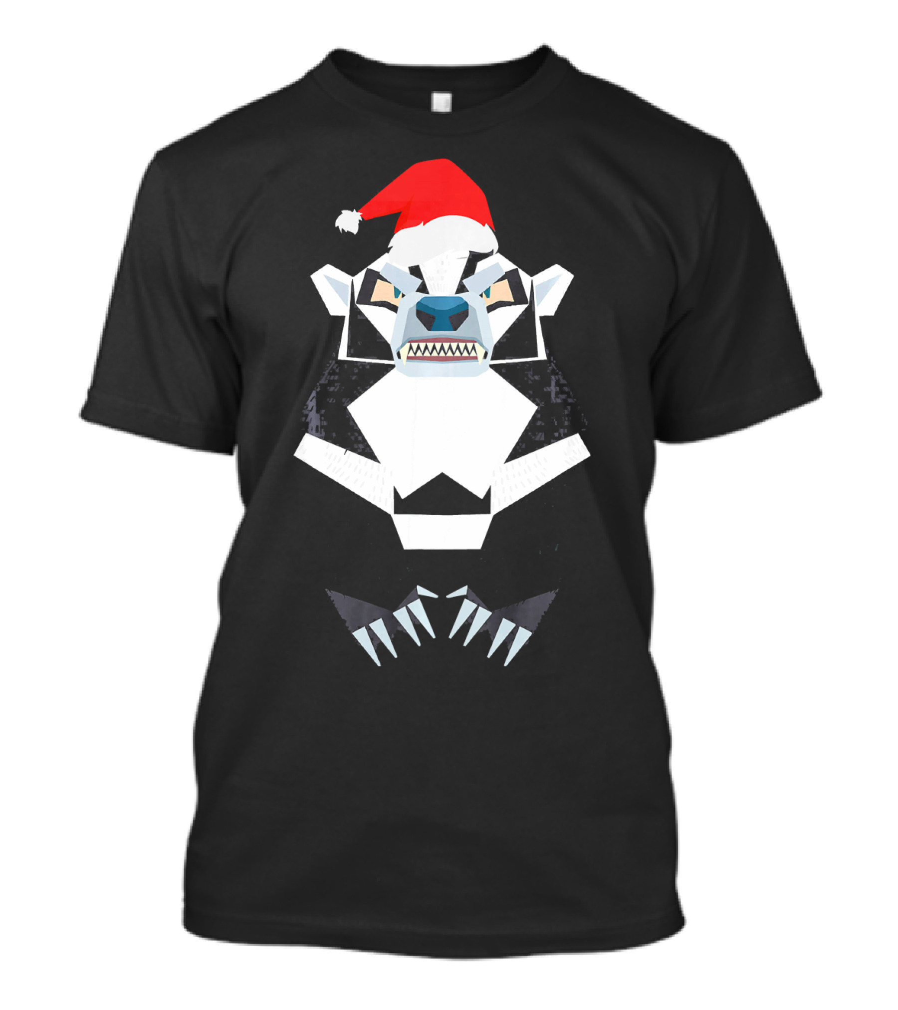 Geometric Honey Badger With Santa Hat T-Shirt