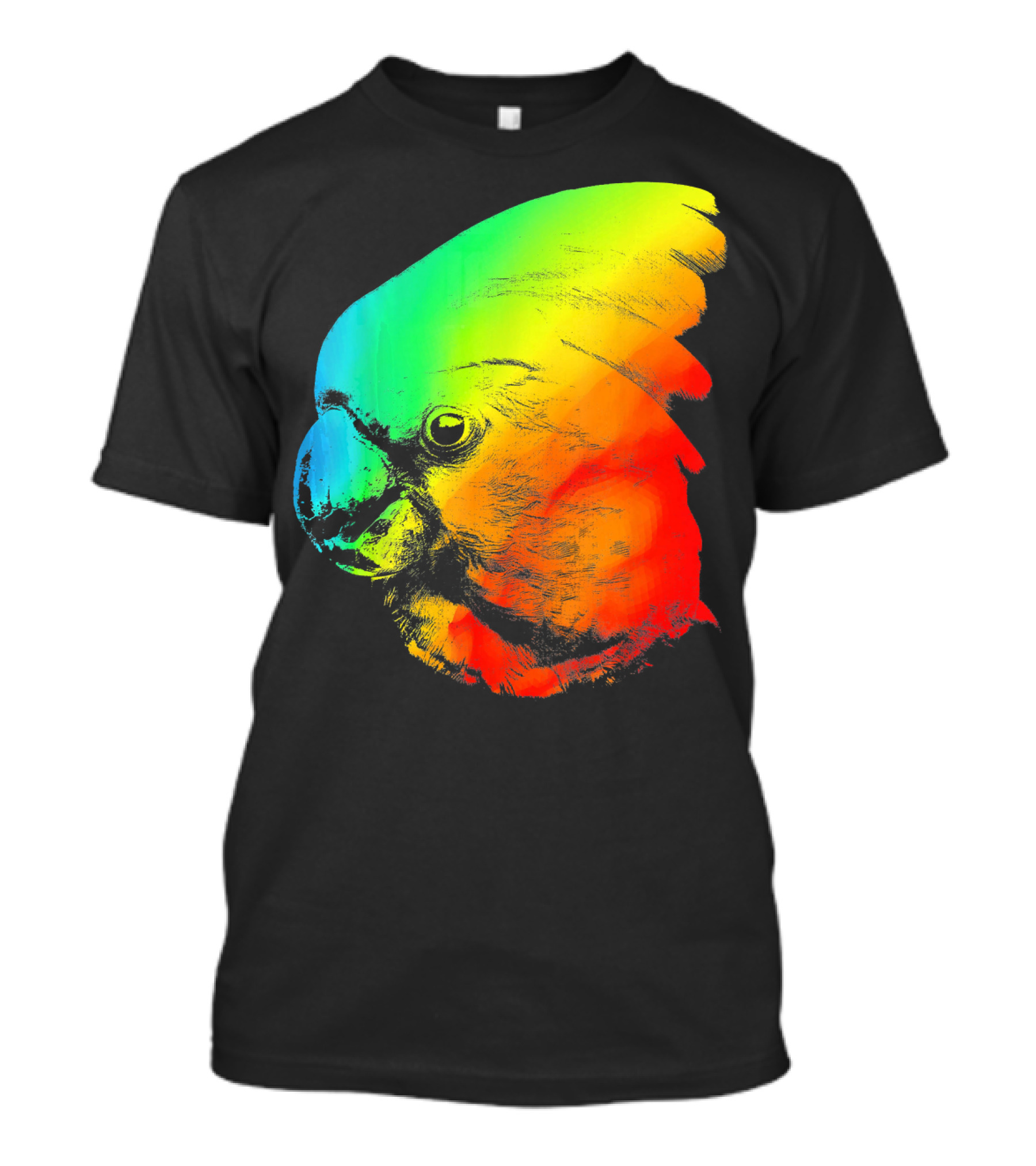 UMBRELLA COCKATOO Colorful Rainbow Parrot Head Vibrant Spectrum T-Shirt