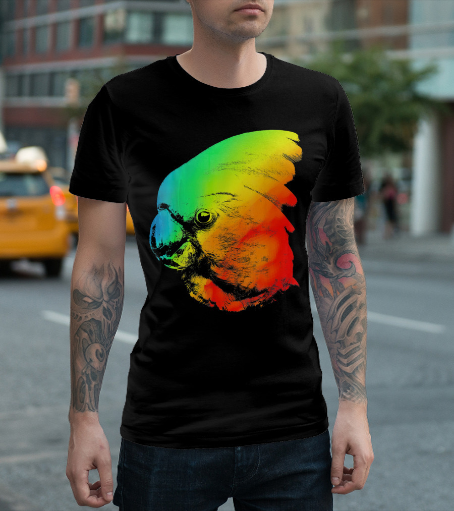 UMBRELLA COCKATOO Colorful Rainbow Parrot Head Vibrant Spectrum T-Shirt