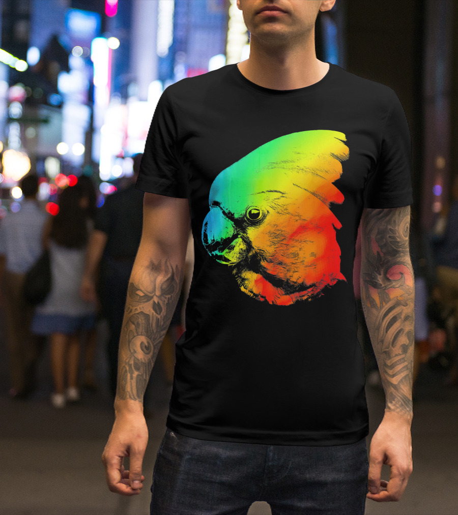 UMBRELLA COCKATOO Colorful Rainbow Parrot Head Vibrant Spectrum T-Shirt