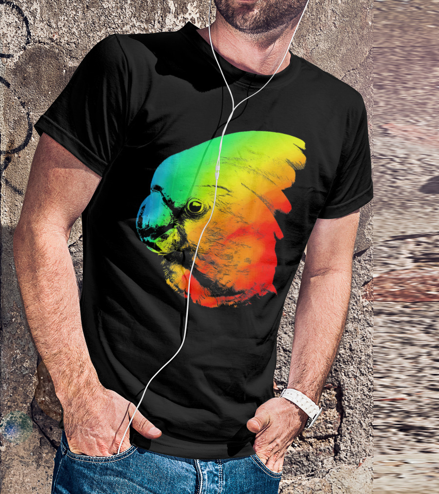 UMBRELLA COCKATOO Colorful Rainbow Parrot Head Vibrant Spectrum T-Shirt
