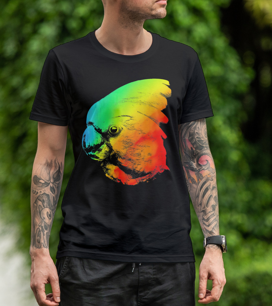 UMBRELLA COCKATOO Colorful Rainbow Parrot Head Vibrant Spectrum T-Shirt