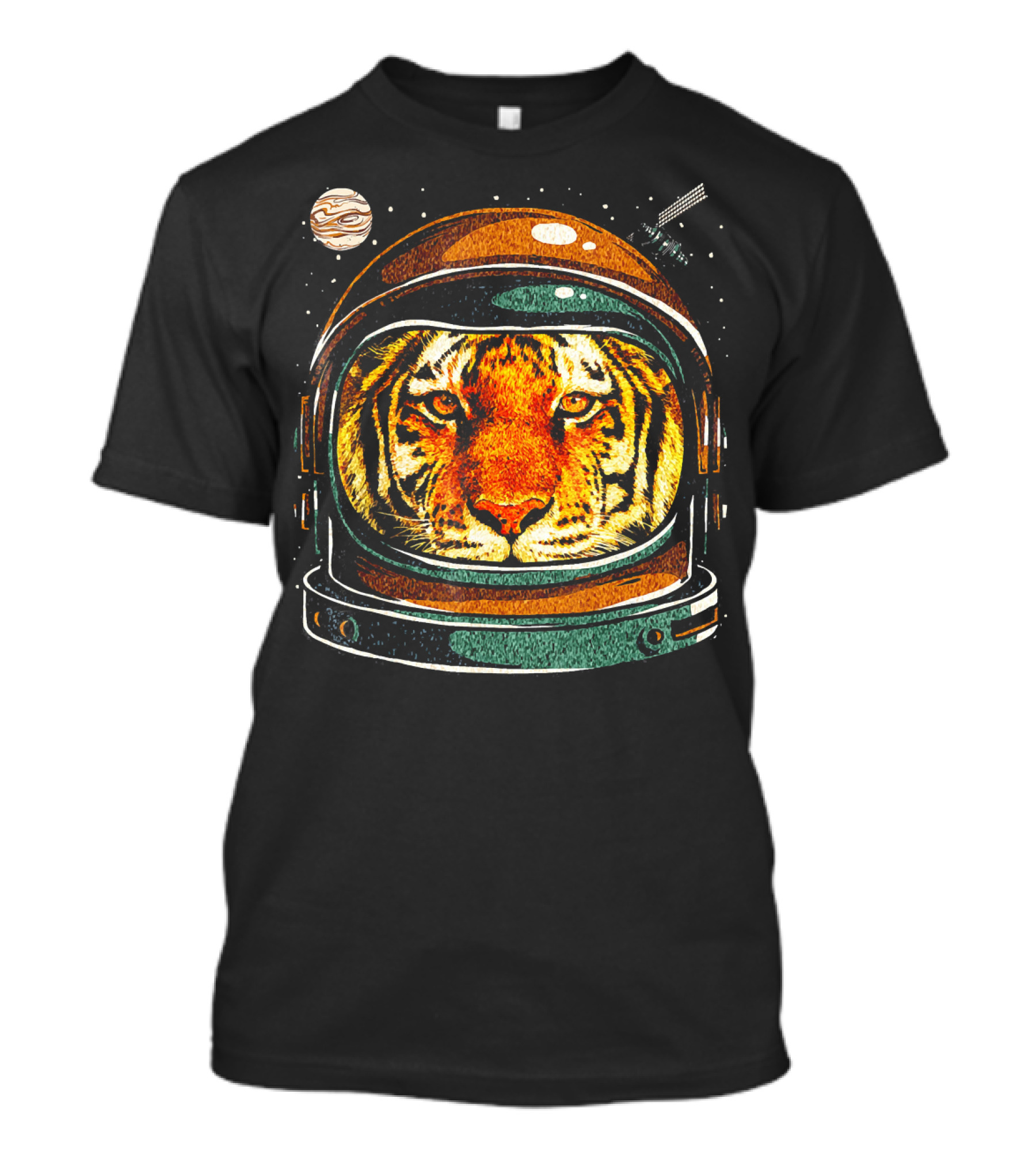 Astronaut Tiger In Space With Planet And Stars T-Shirt