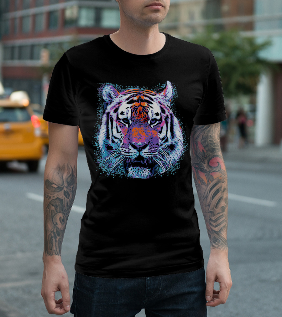 Tiger Face Pop Abstract Vibrant Multicolor T-Shirt