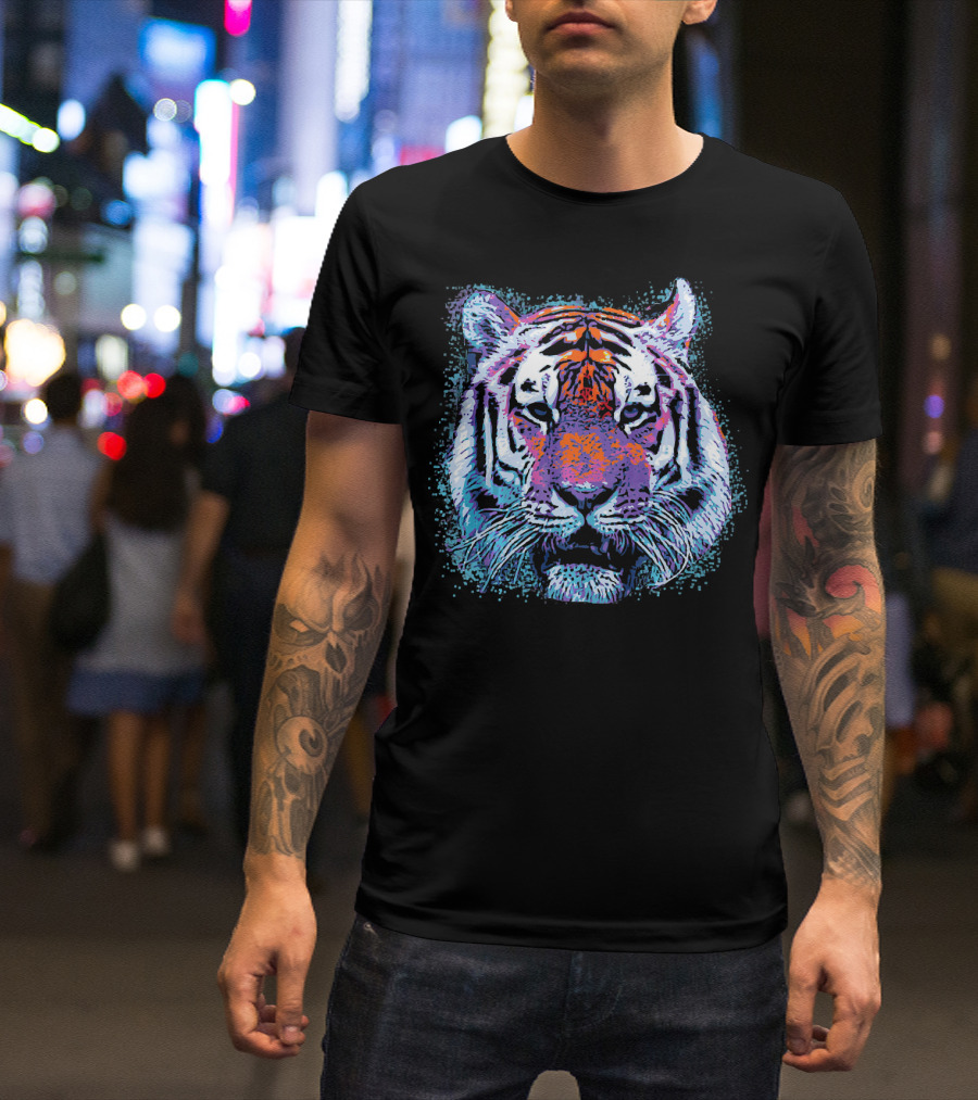 Tiger Face Pop Abstract Vibrant Multicolor T-Shirt