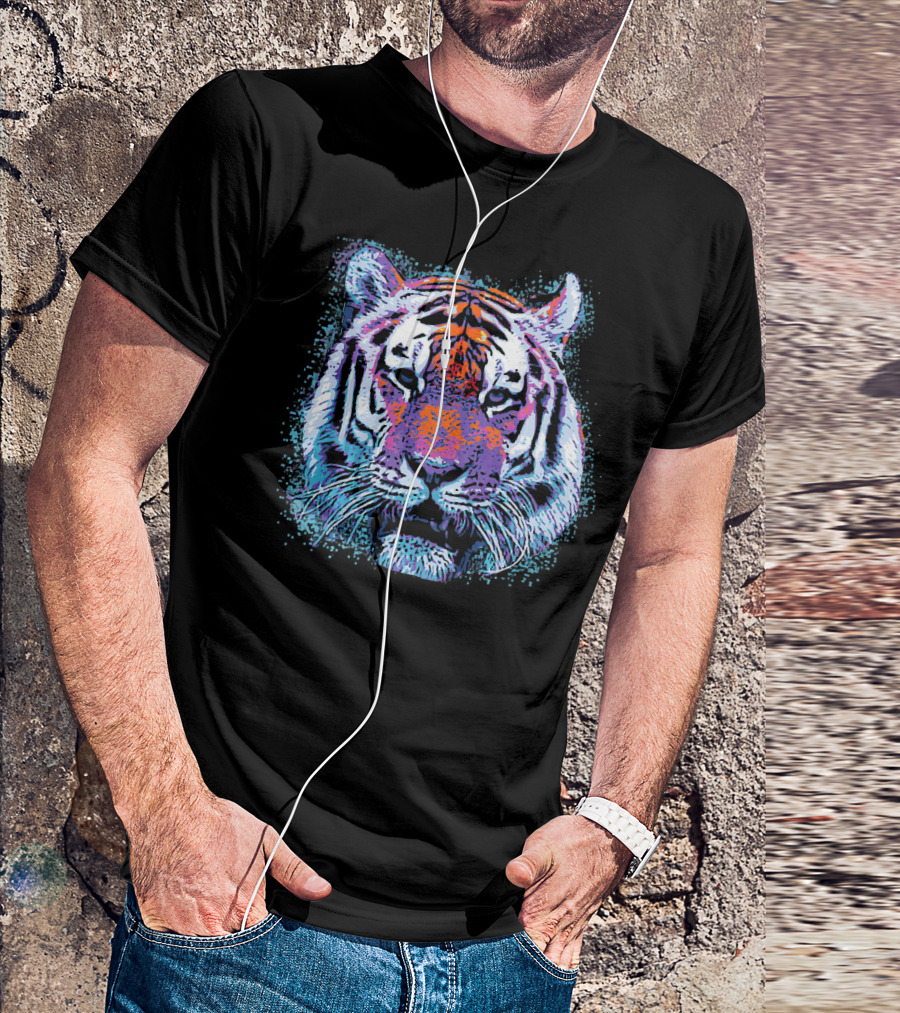 Tiger Face Pop Abstract Vibrant Multicolor T-Shirt