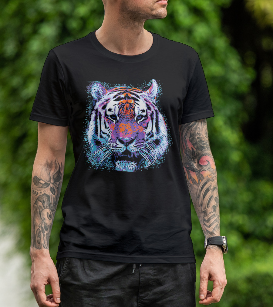 Tiger Face Pop Abstract Vibrant Multicolor T-Shirt
