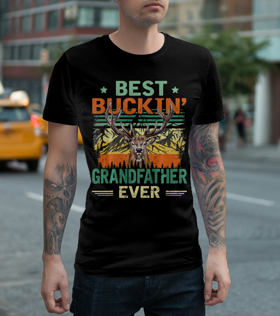BEST BUCKIN' GRANDFATHER EVER VINTAGE DEER HUNTING SCENE T-Shirt
