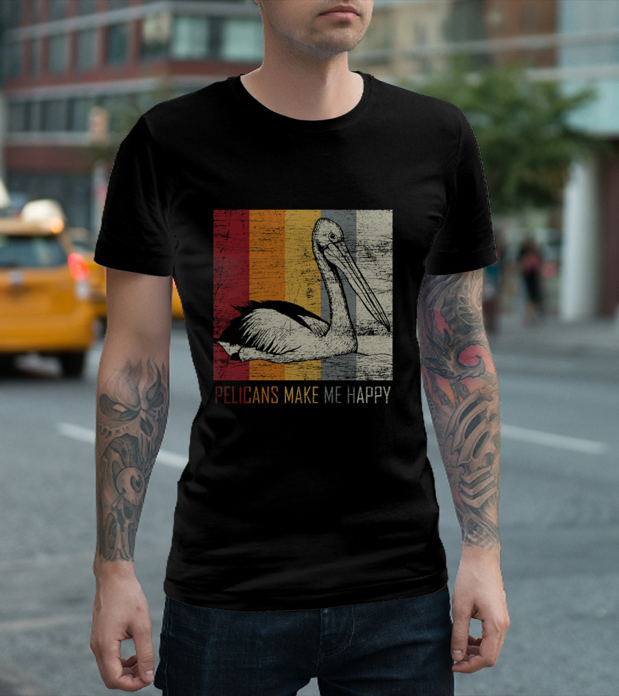 Pelicans Make Me Happy Vintage Stripes T-Shirt