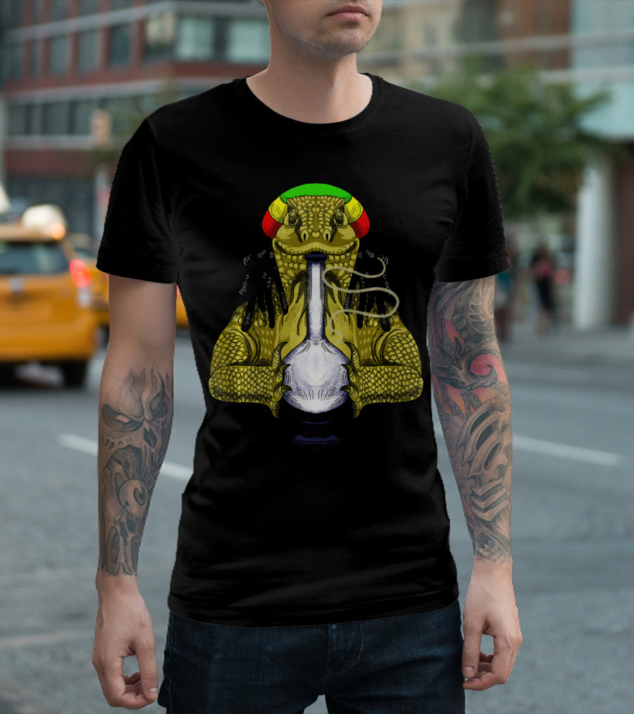 Rasta Iguana with Dreadlocks Using Smoking Bong T-Shirt