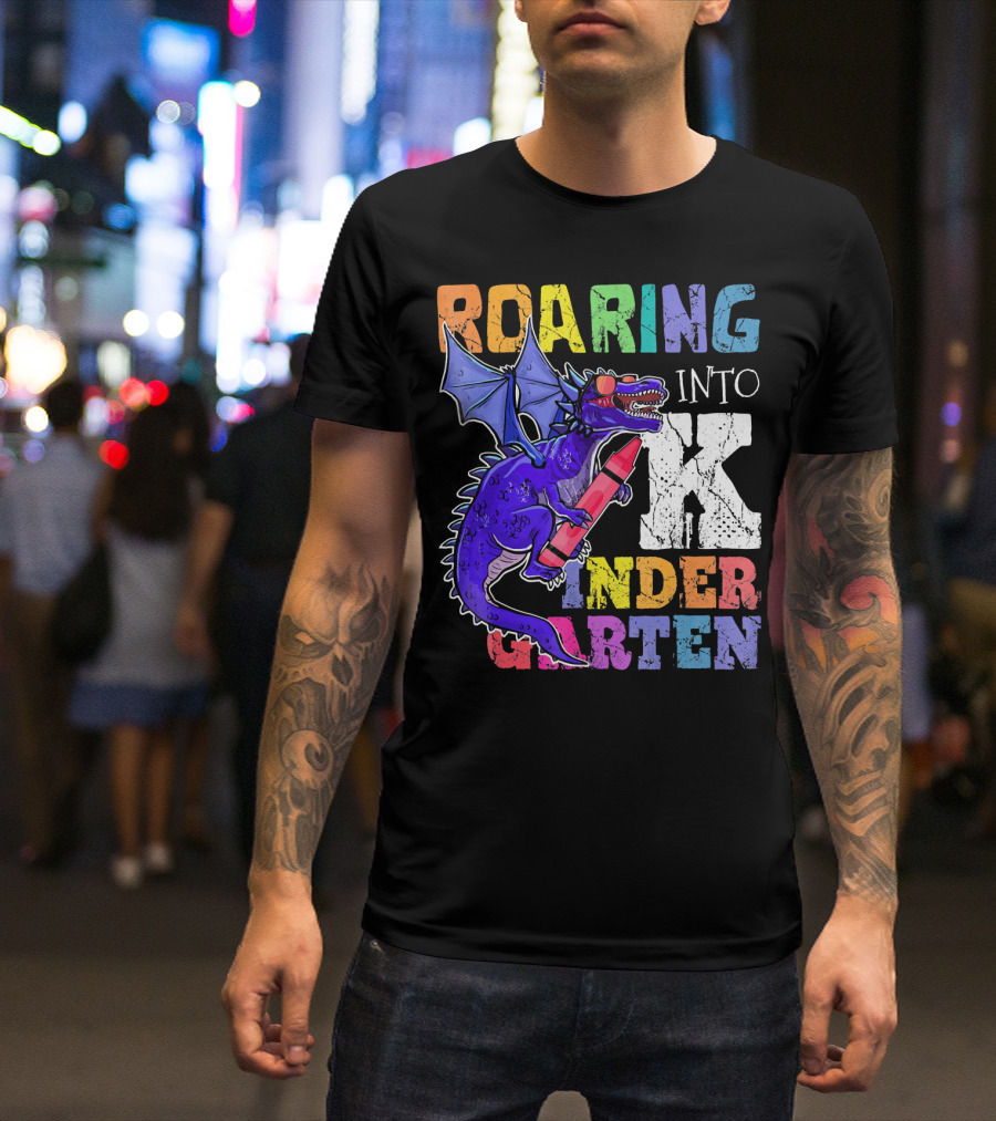 Roaring Into Kindergarten Dragon Holding Crayon T-Shirt
