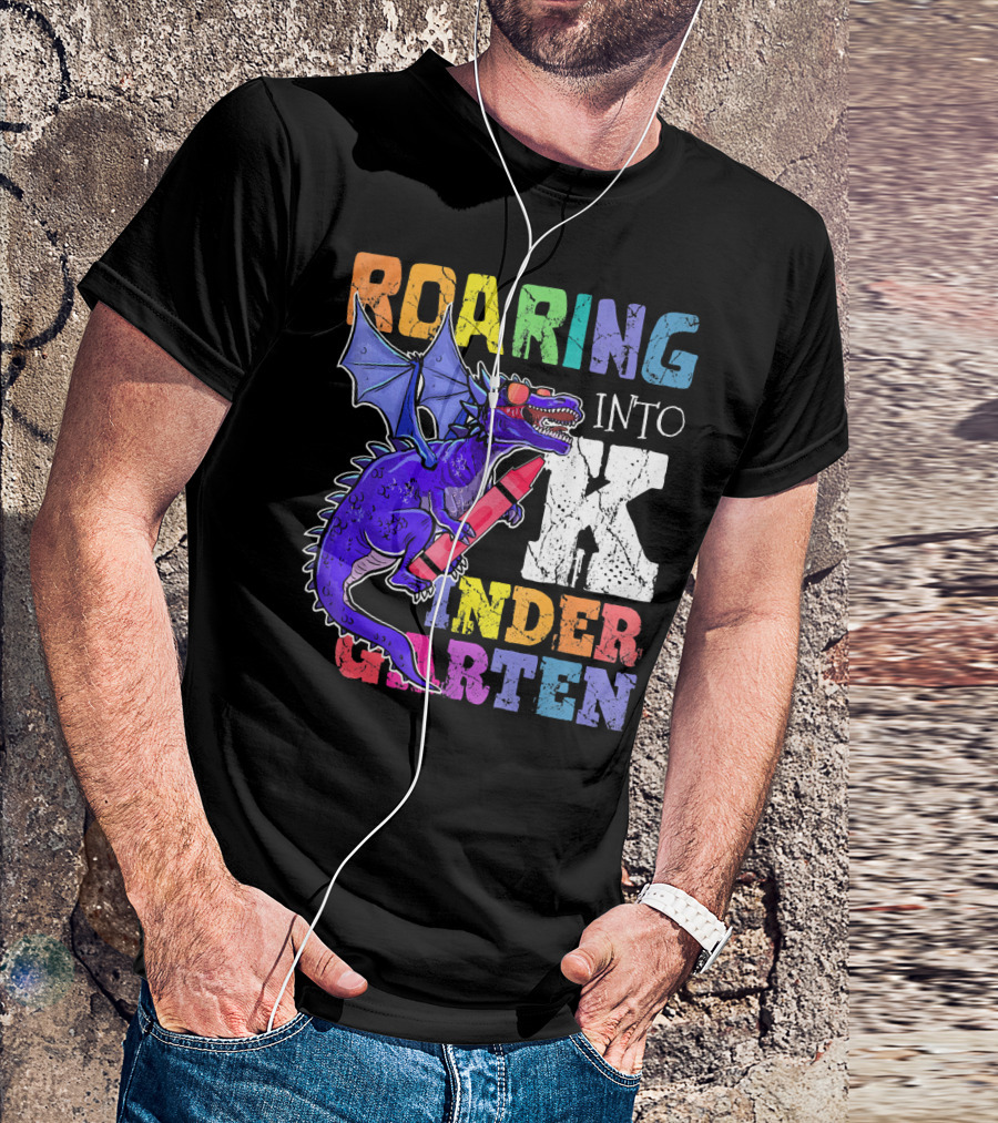 Roaring Into Kindergarten Dragon Holding Crayon T-Shirt