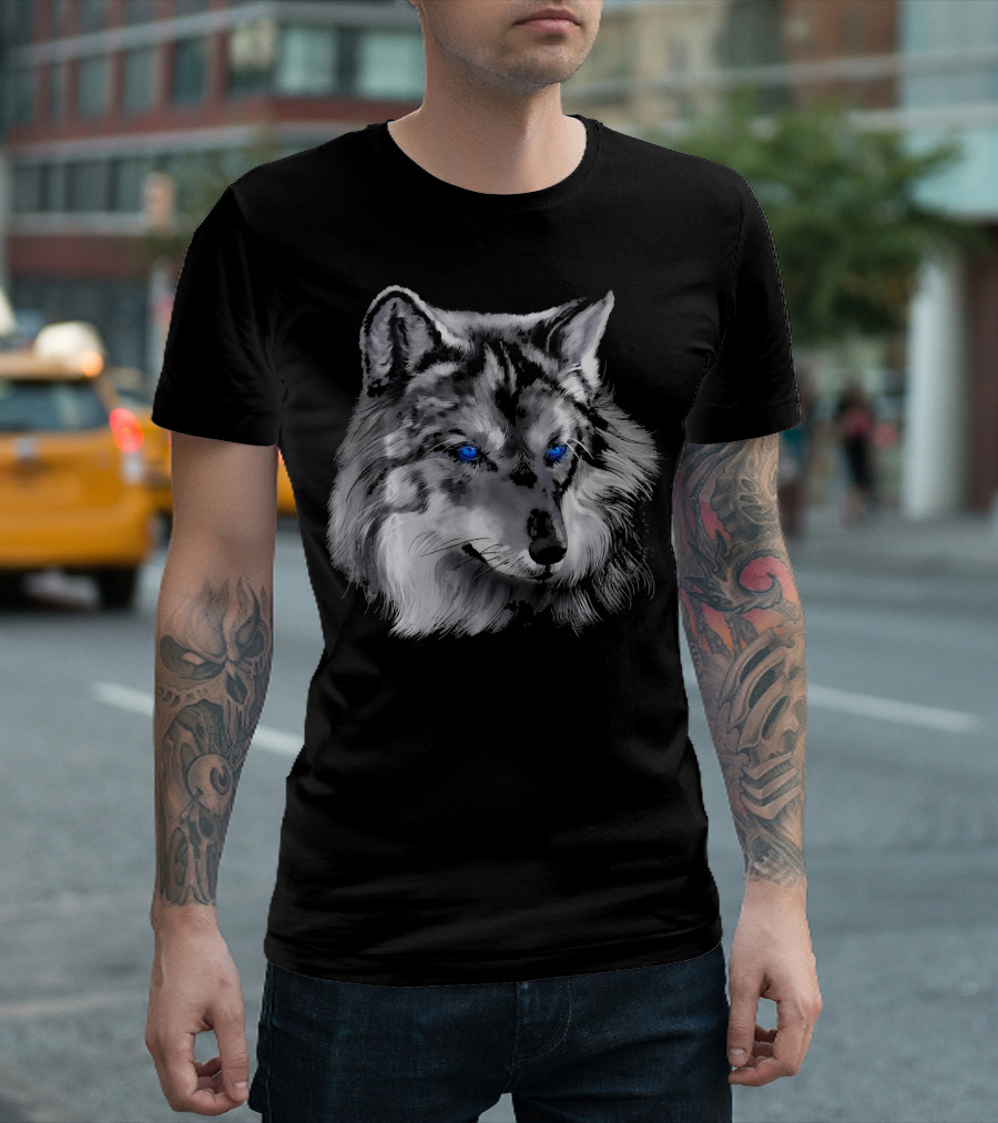 Painted Wolf With Striking Blue Eyes T-Shirt