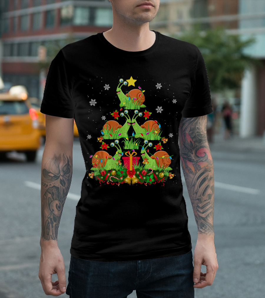 Snail Christmas Tree with Gifts and Snowflakes for Cute Snail Lover T-Shirt