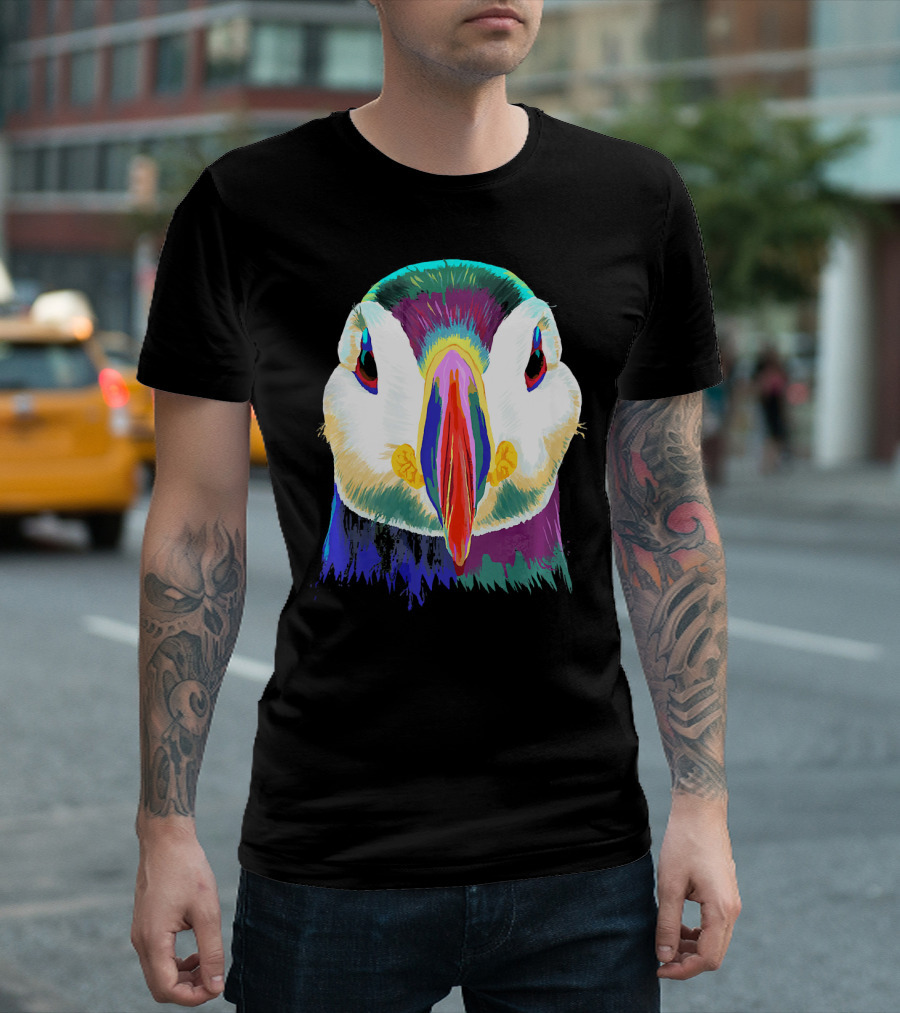 Puffin Vibrant Colorful Artful Close-Up Head T-Shirt