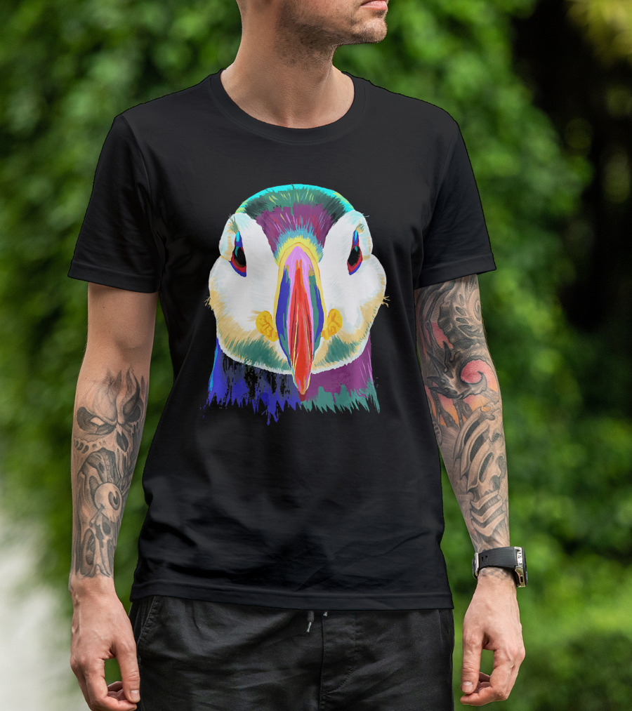 Puffin Vibrant Colorful Artful Close-Up Head T-Shirt