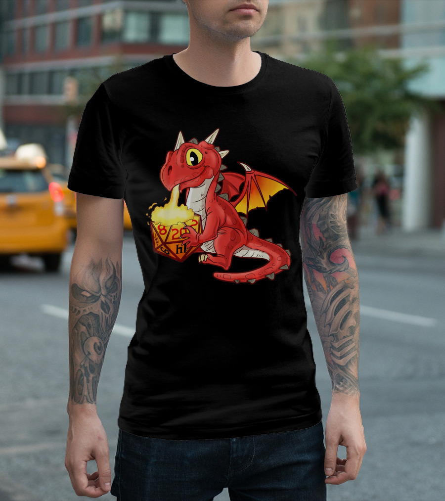 Dungeons Dice Dragon Fire Table Top Gaming T-Shirt