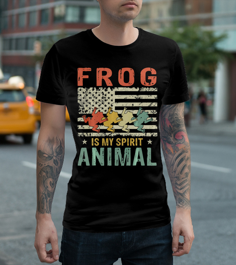 Frog Is My Spirit Animal American Flag T-Shirt