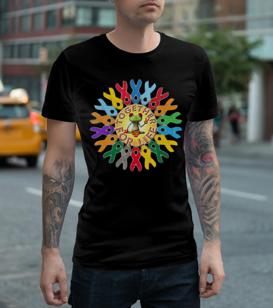 Peace Frogs Together For Life Ribbon Frogs T-Shirt