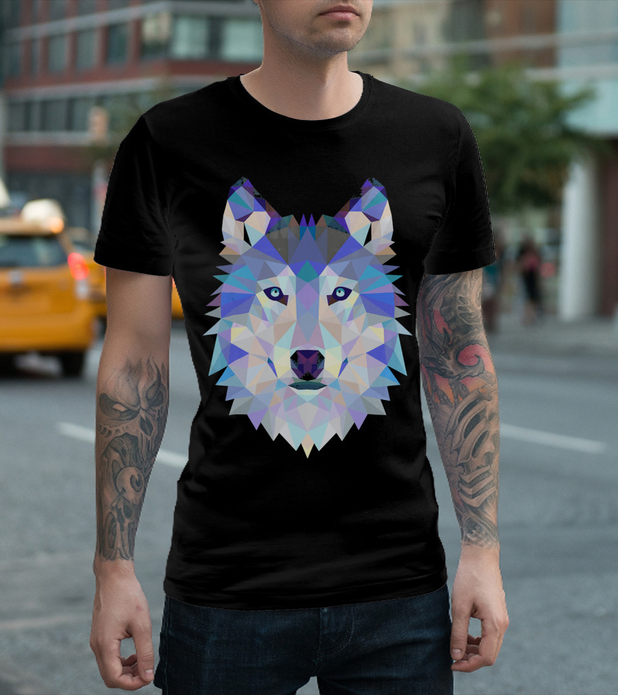 Polygonal Triangular Wolf Head Geometric Abstract Colorful T-Shirt