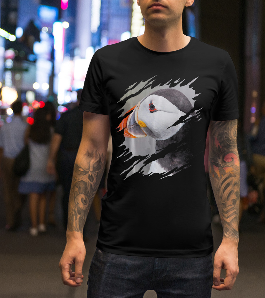 Puffin Bird Ripped Effect T-Shirt