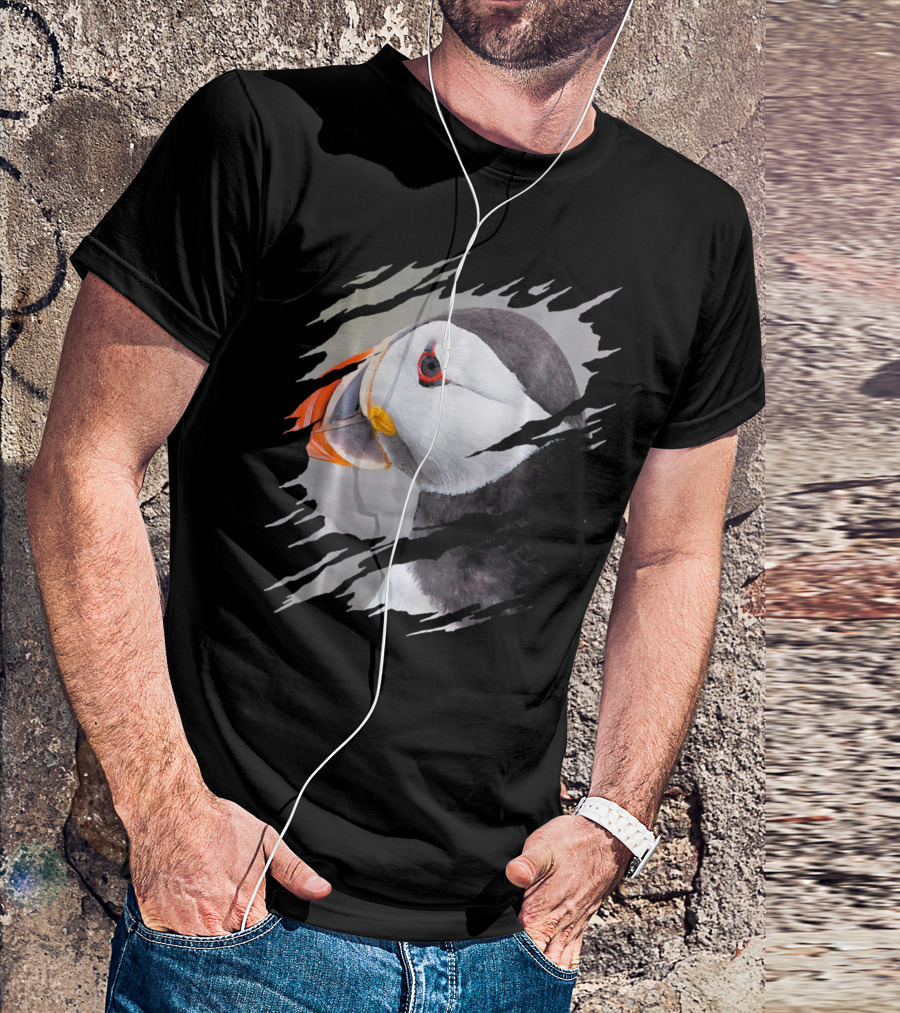 Puffin Bird Ripped Effect T-Shirt