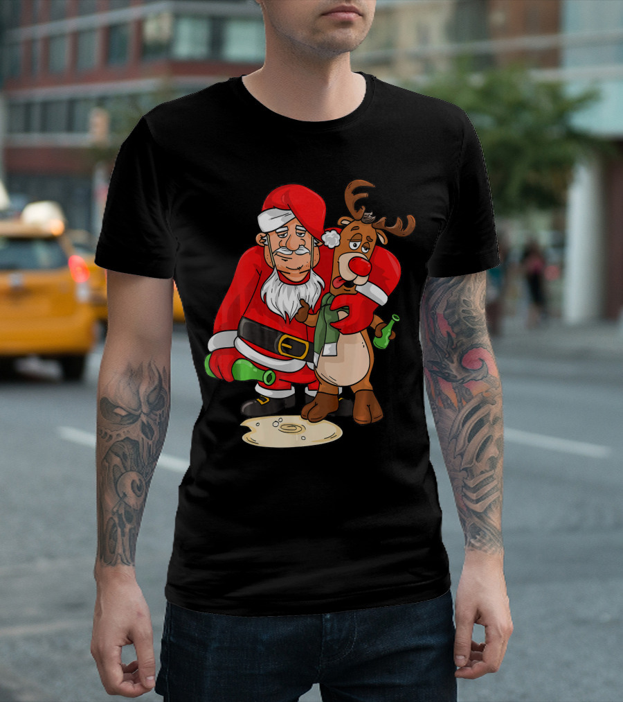 Drunk Santa Claus Christmas X Mas New Year Reindeer T-Shirt
