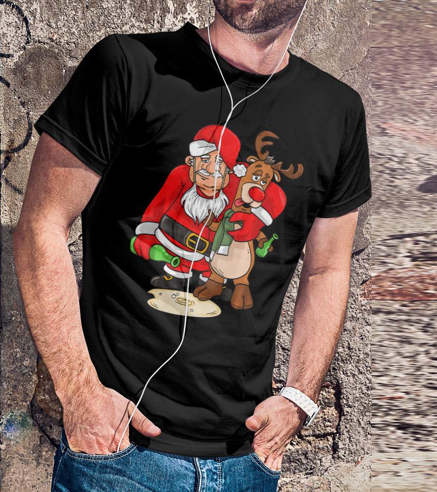 Drunk Santa Claus Christmas X Mas New Year Reindeer T-Shirt