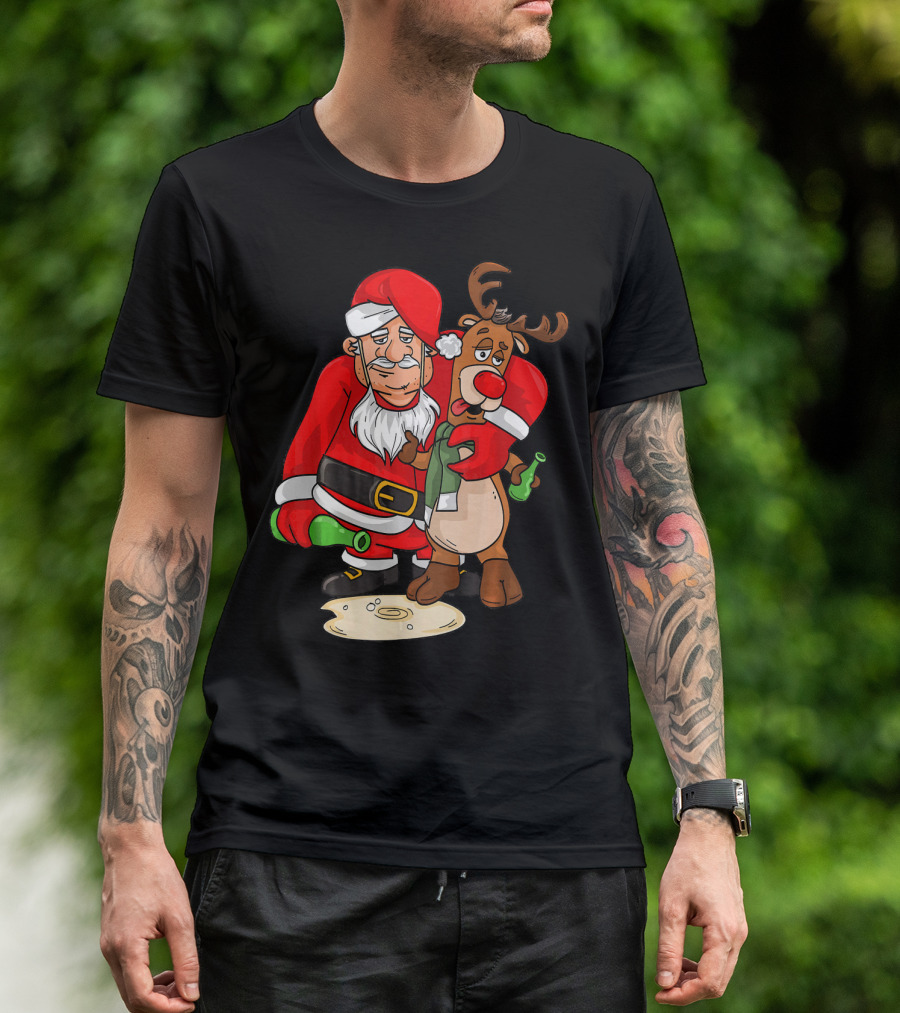 Drunk Santa Claus Christmas X Mas New Year Reindeer T-Shirt