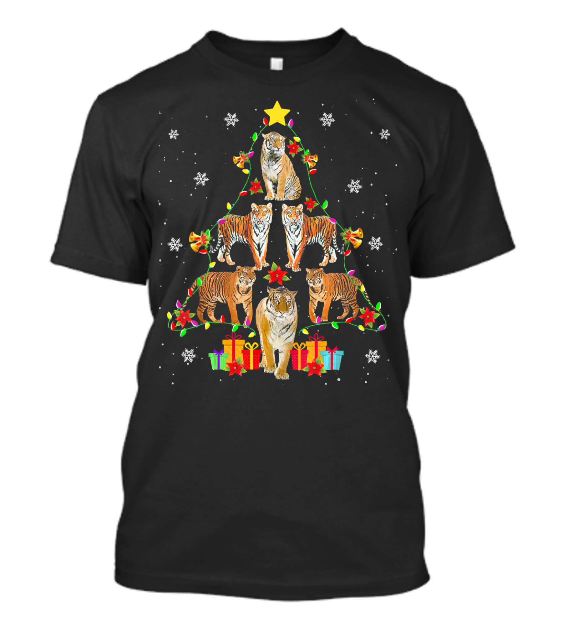 Tiger Christmas Tree Holiday Snowflakes Festive Tigers T-Shirt