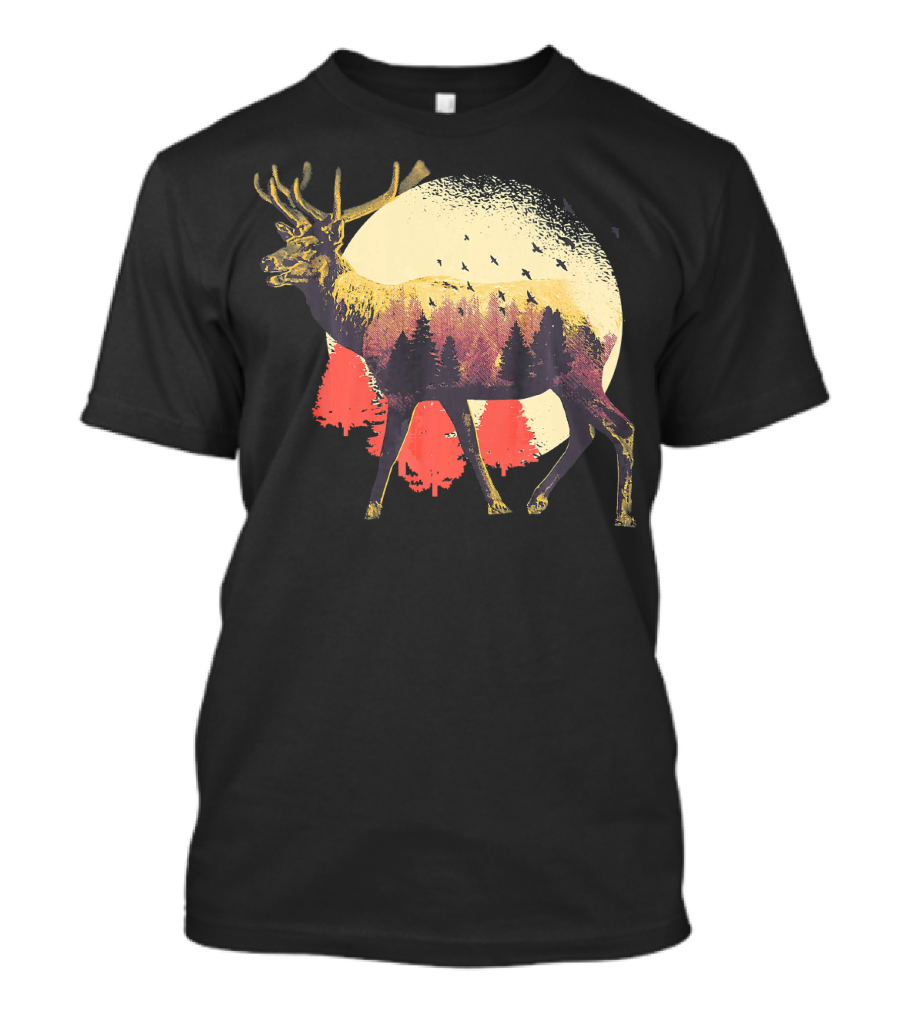 Reindeer Nature Deer Christmas Outdoor Moonlit Wildlife Scene T-Shirt