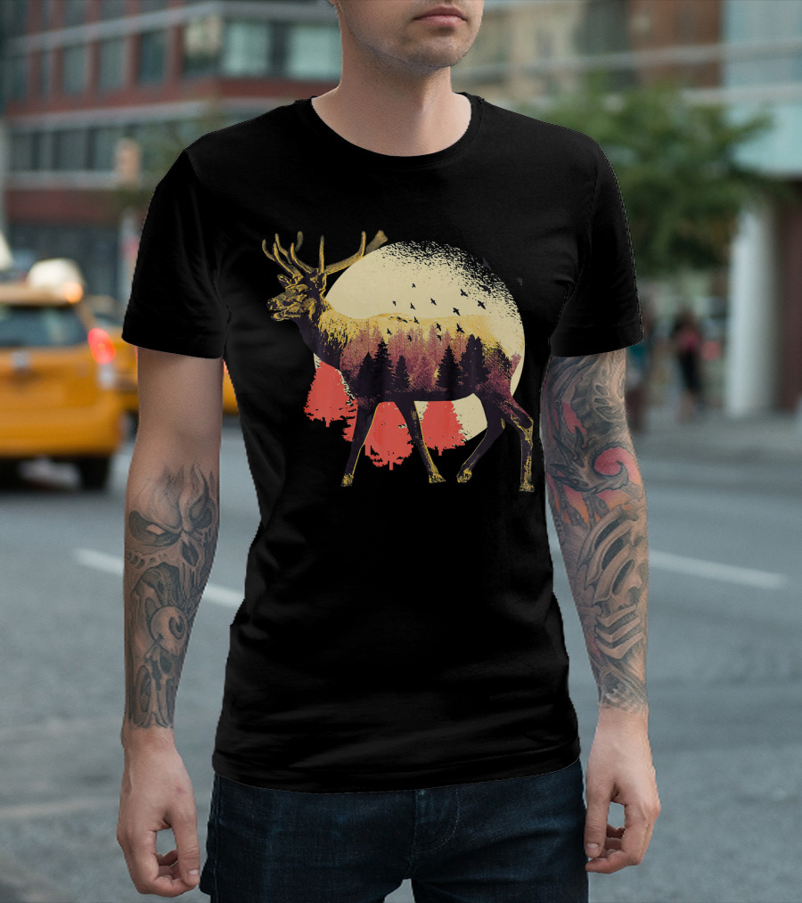 Reindeer Nature Deer Christmas Outdoor Moonlit Wildlife Scene T-Shirt