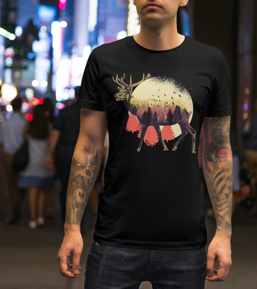 Reindeer Nature Deer Christmas Outdoor Moonlit Wildlife Scene T-Shirt