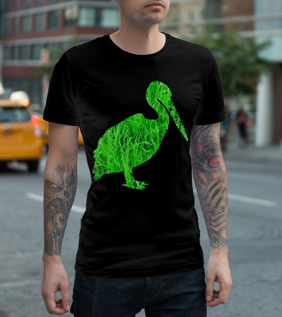 Pelican Silhouette Gra With Green Grass T-Shirt
