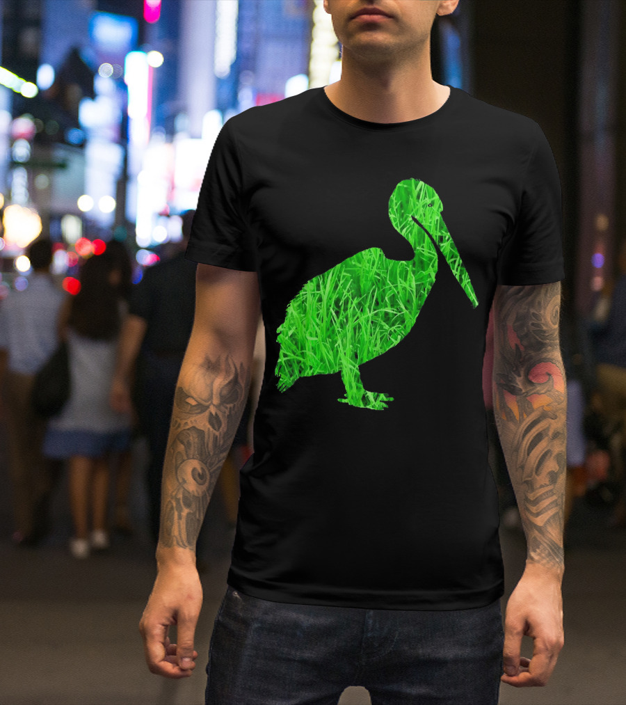 Pelican Silhouette Gra With Green Grass T-Shirt