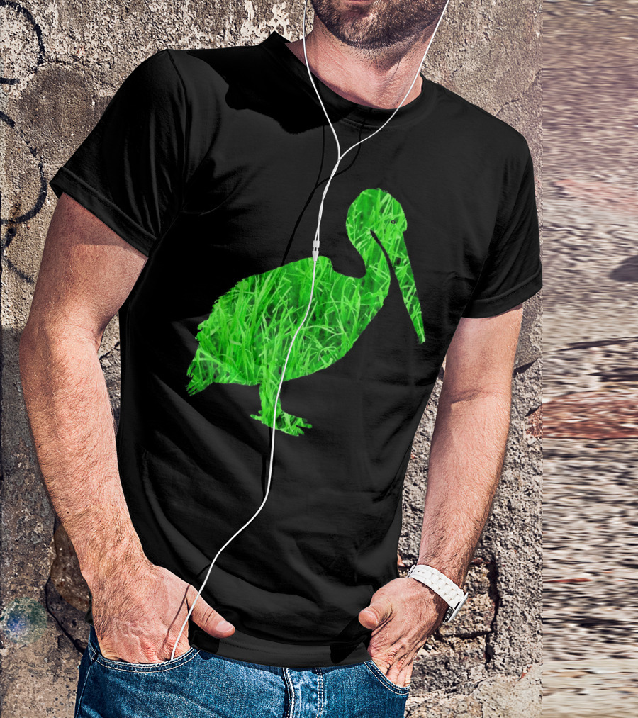 Pelican Silhouette Gra With Green Grass T-Shirt