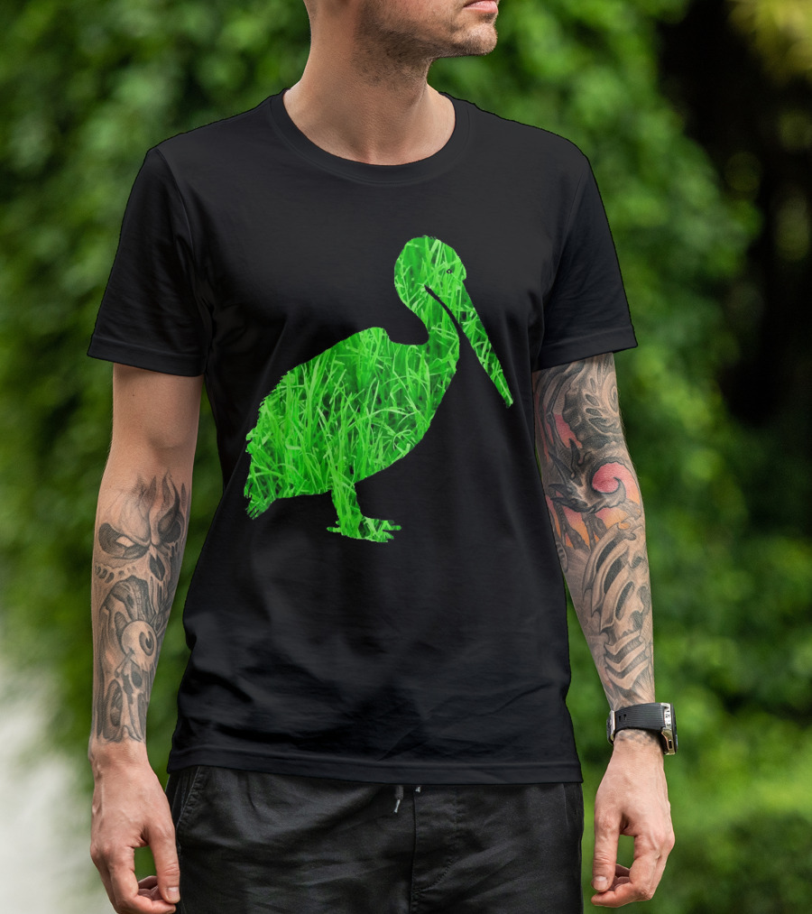 Pelican Silhouette Gra With Green Grass T-Shirt
