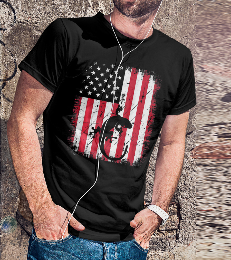 Retro Vintage Leopard Gecko American Flag T-Shirt