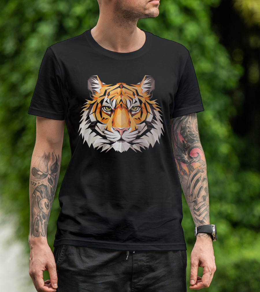 Tiger Face Geometric Tiger Head T-Shirt