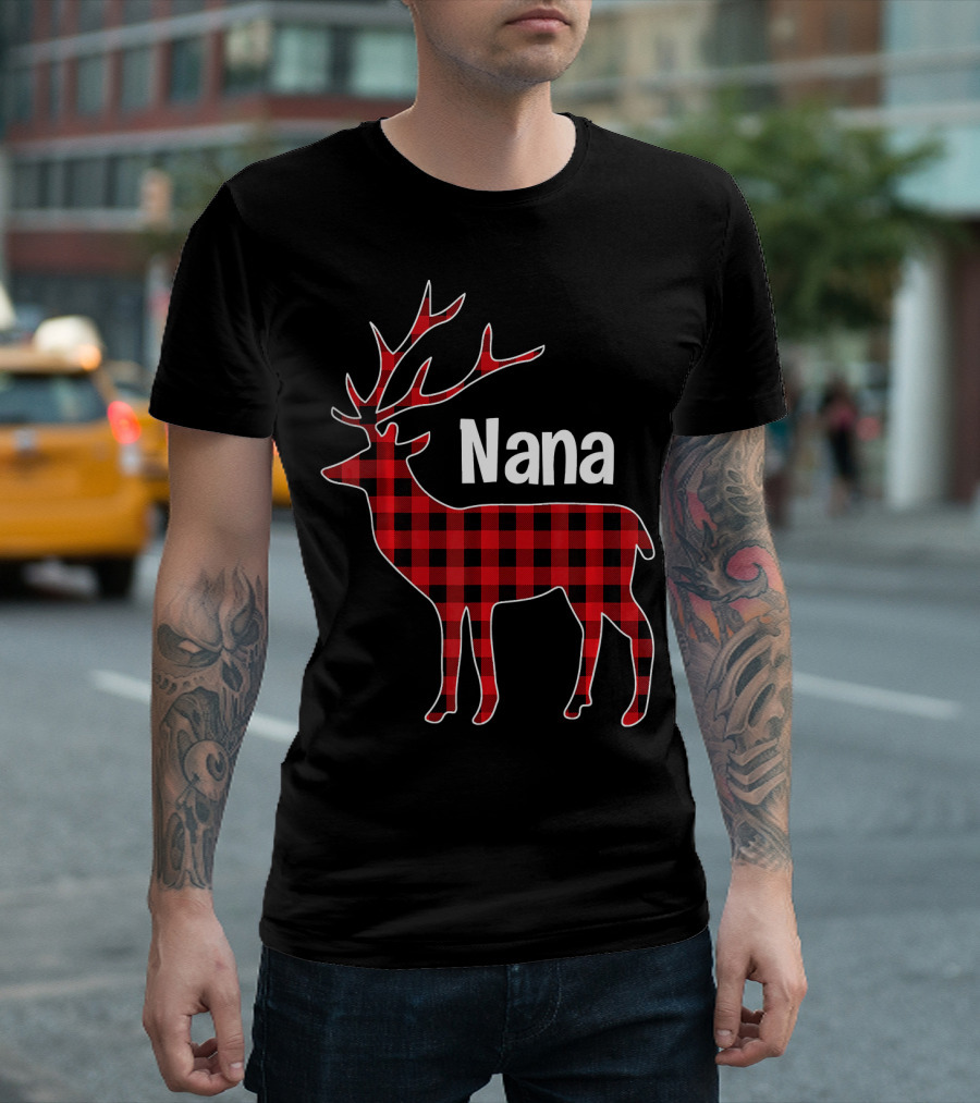 Red Plaid Nana Reindeer Buffalo Check Deer T-Shirt