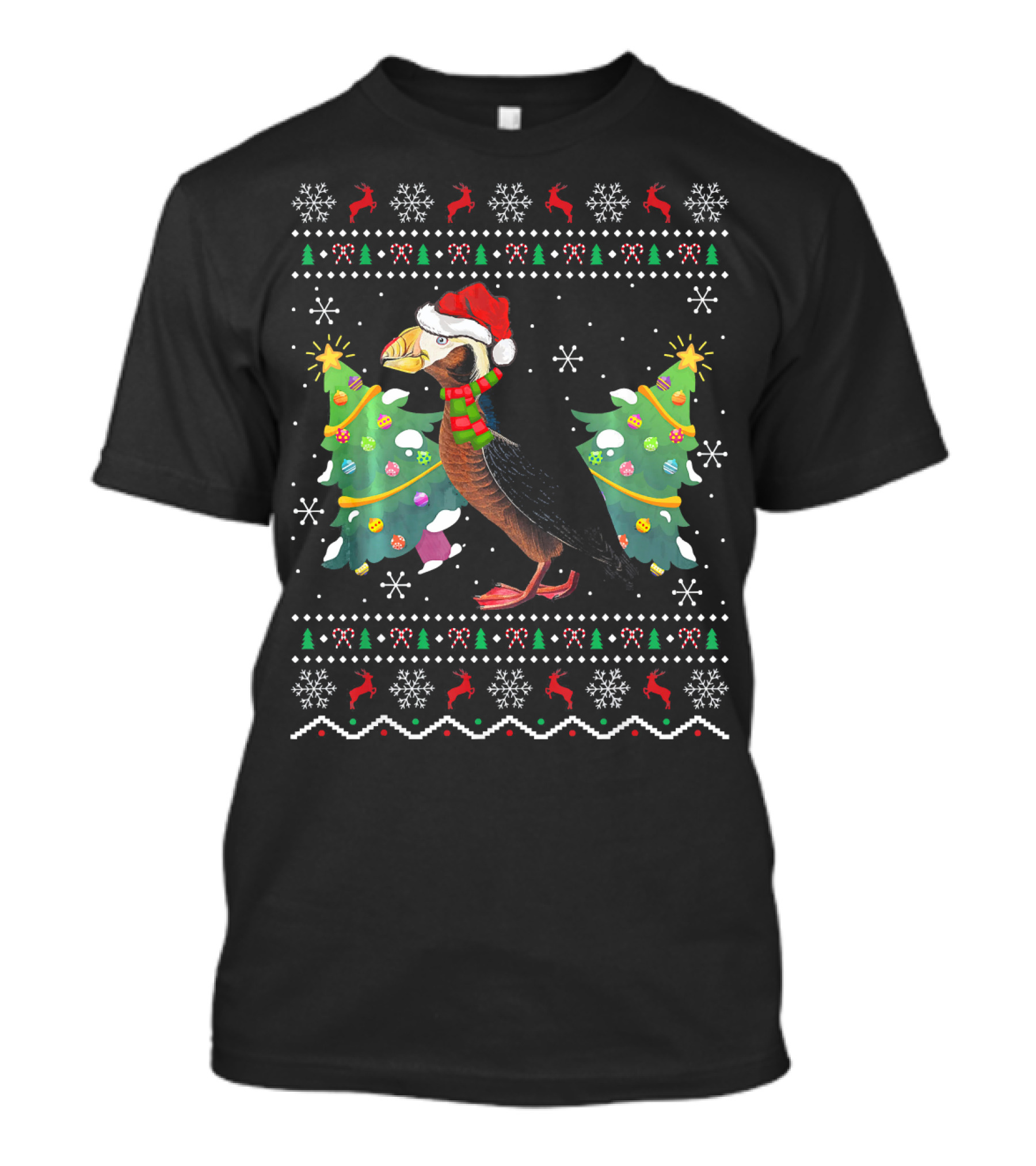 Puffin Xmas Holiday Santa Hat Ugly T-Shirt