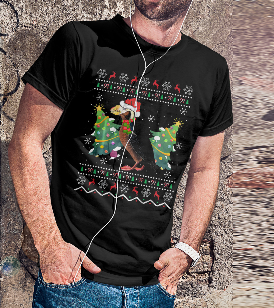 Puffin Xmas Holiday Santa Hat Ugly T-Shirt